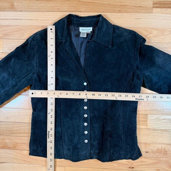 Vtg Coldwater Creek PS 100% Suede Leather Jacket Black Goth Grunge Dark Biker - Picture 6 of 6